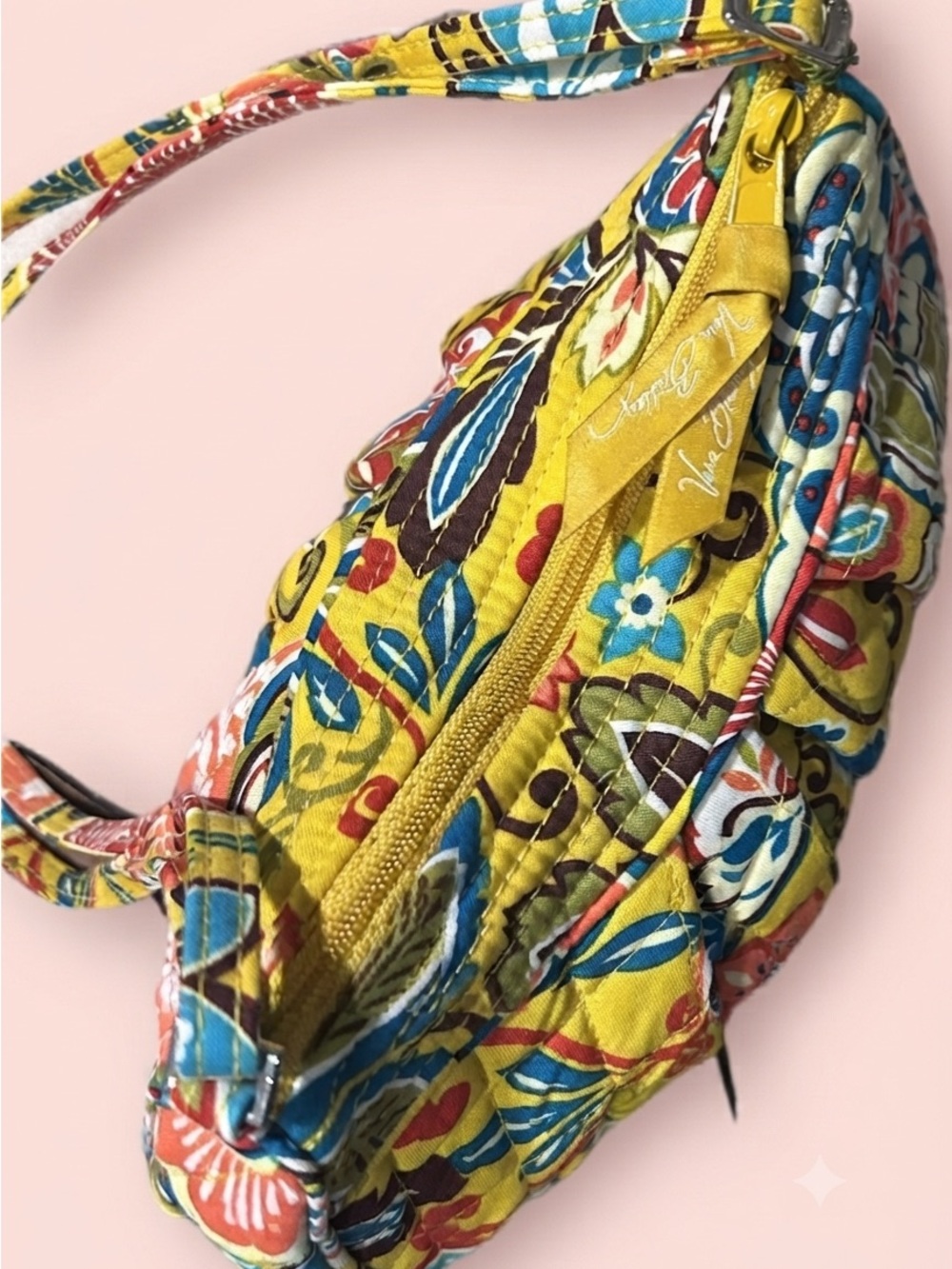 Vera Bradley Yellow Quilted Mini Shoulder Bag with Multicolor Floral Print - Picture 3 of 6